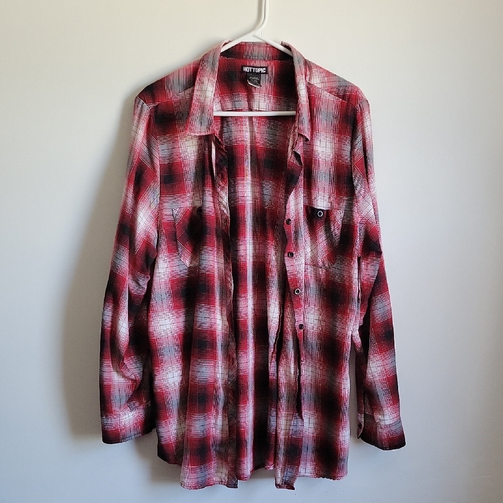 Red and Black Plaid Button-Up Shirt